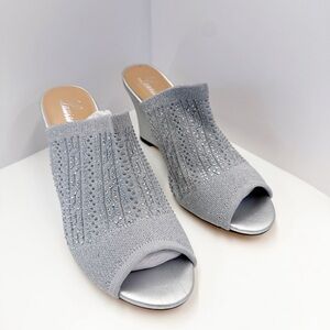 NWOT Lauren Lorraine Martha Silver Rhinestone Wedge Sandals, Size 9.5